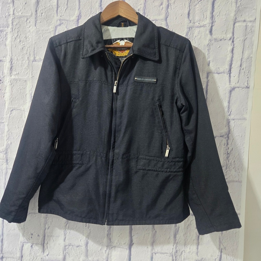 Harley Davidson Motorcycle Jacket Black Full Zip Nylon Men's Size S